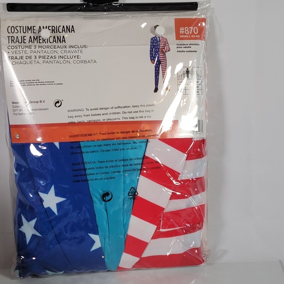 3 Piece United States America Flag Red White Blue Suit Costume Mens L 42-44 - Picture 5 of 8